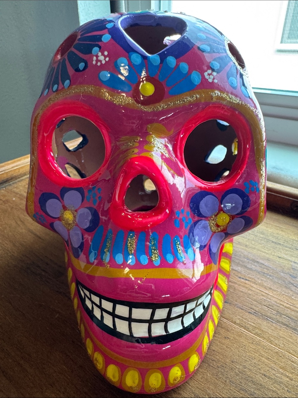 Vibrant Hand-Painted Ceramic Sugar Skull Décor